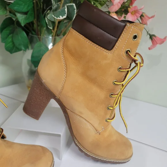 🎀Clearance🎀 Timberland Tilson High Heel 6.5 Wheat Nubuck Leather Ankle Boots - Picture 11 of 14